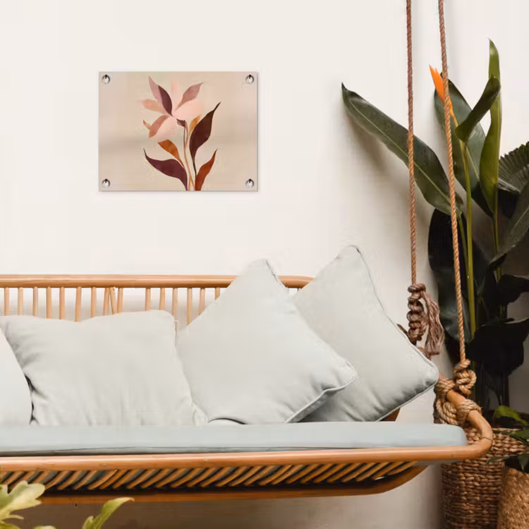 Bloemen - Blaadjes - Minimalistisch - Roze tuinposter los doek klein -sfeer7