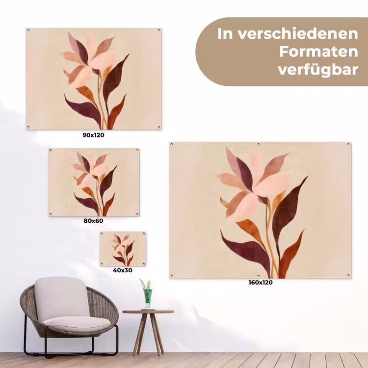 Bloemen - Blaadjes - Minimalistisch - Roze tuinposter los doek klein -Xsfeer9_DE