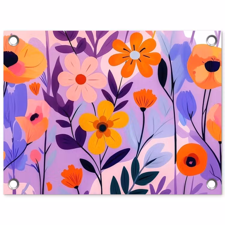 Bloemen - Kleurrijk - Bladeren tuinposter los doek klein -3d