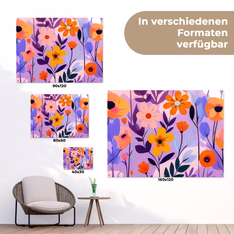 Bloemen - Kleurrijk - Bladeren tuinposter los doek klein -Xsfeer9_DE