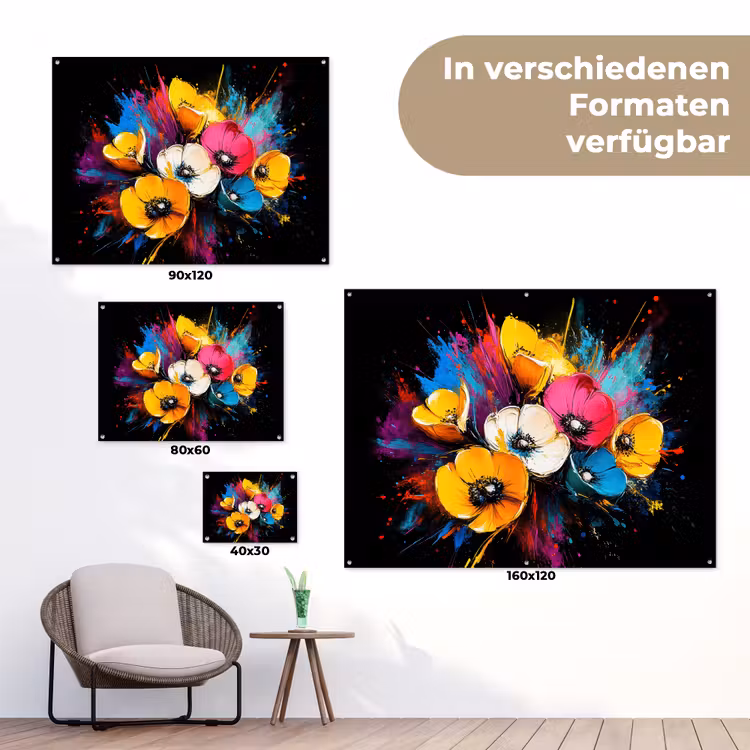 Bloemen - Kleurrijk - Graffiti - Modern - Boeket tuinposter los doek klein -Xsfeer9_DE