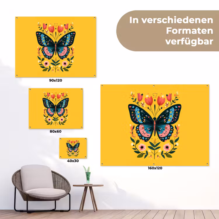 Bloemen - Kleurrijk - Vlinder - Sierlijk tuinposter los doek klein -Xsfeer9_DE