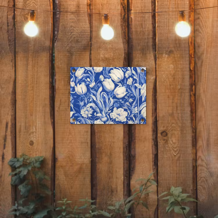 Bloemen - Delfts Blauw - Patroon - Tulp tuinposter los doek klein -sfeer1