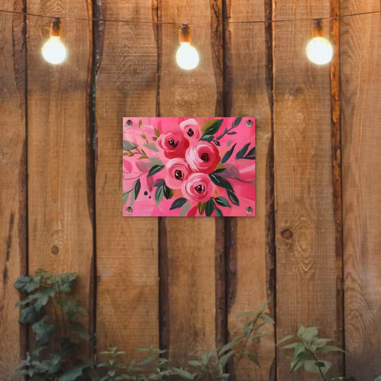 Bloemen - Verf - Roze tuinposter los doek klein -sfeer1