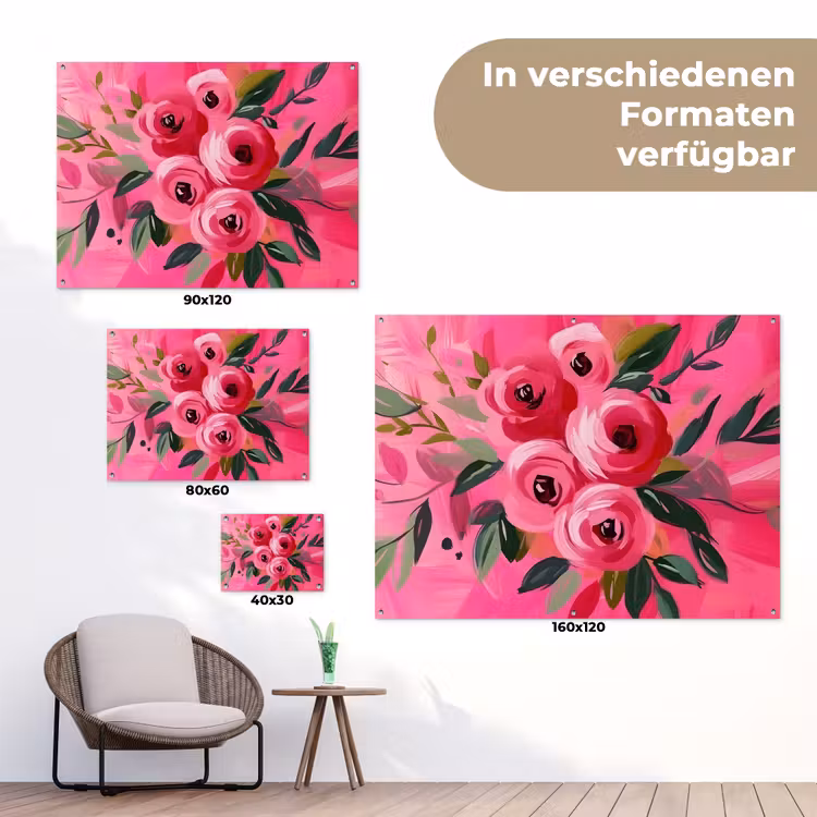 Bloemen - Verf - Roze tuinposter los doek klein -Xsfeer9_DE
