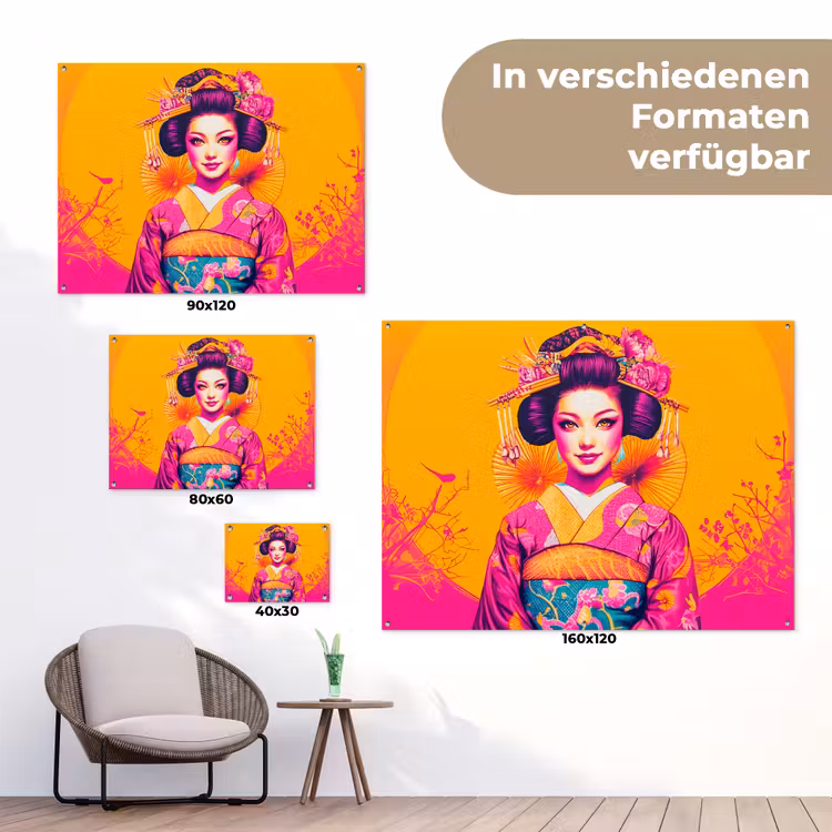 Bloemen - Vrouw - Kimono - Roze tuinposter los doek klein -Xsfeer9_DE