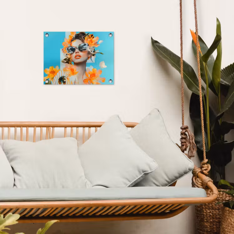 Bloemen - Vrouw - Zonnebril - Blauw tuinposter los doek klein -sfeer7