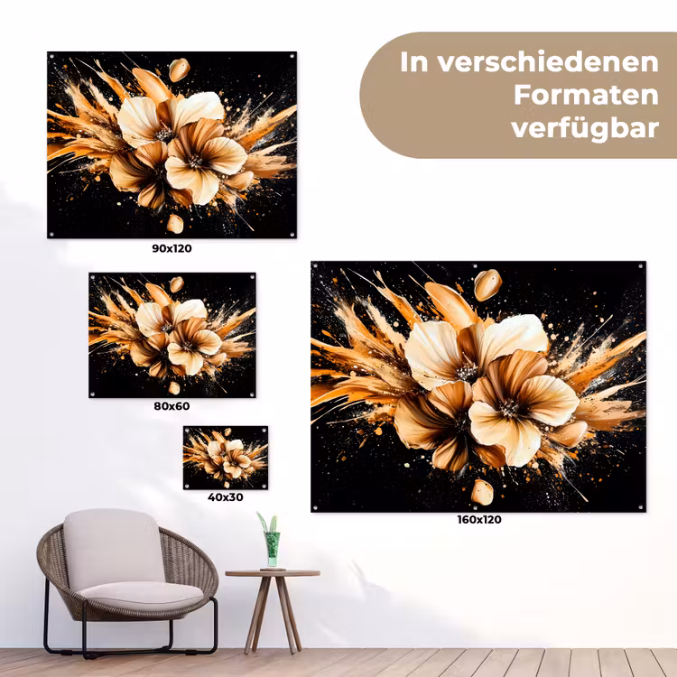 Bloemen - Goud - Graffiti - Zwart - Abstract tuinposter los doek klein -Xsfeer9_DE