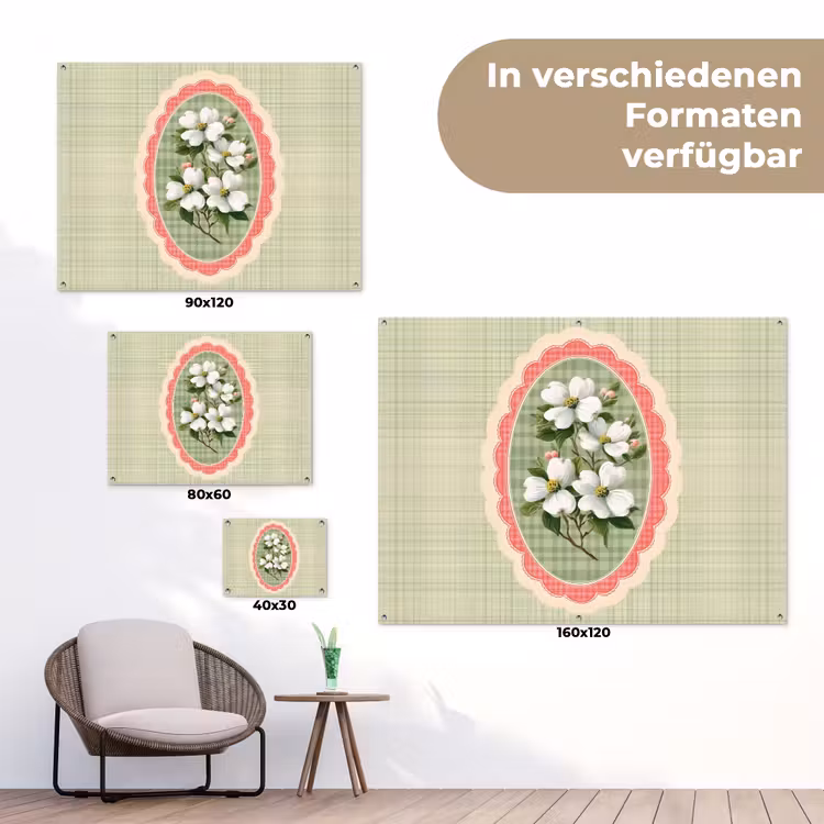 Bloemen - Illustratie - Geruit - Groen tuinposter los doek klein -Xsfeer9_DE