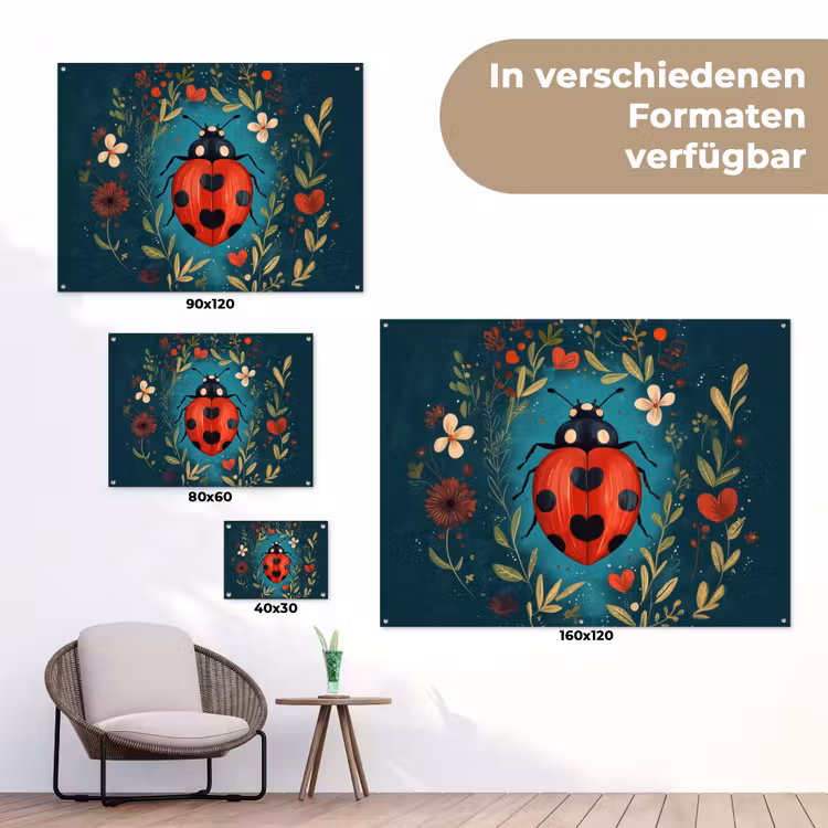Bloemen - Lieveheersbeestje - Hartje - Rood tuinposter los doek klein -Xsfeer9_DE