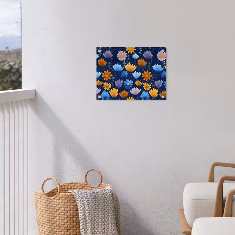 Bloemen - Patroon - Blauw - Contrast tuinposter los doek klein -sfeer8