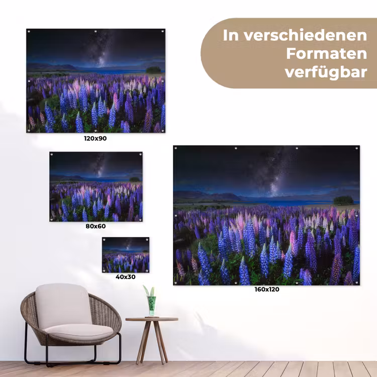 Bloemen - Nacht - Lupine - Sterrenhemel - Paars - Natuur tuinposter los doek klein -Xsfeer9_DE