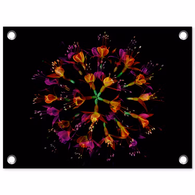 Bloemen - Oranje - Roze - Zwart tuinposter los doek klein -3d