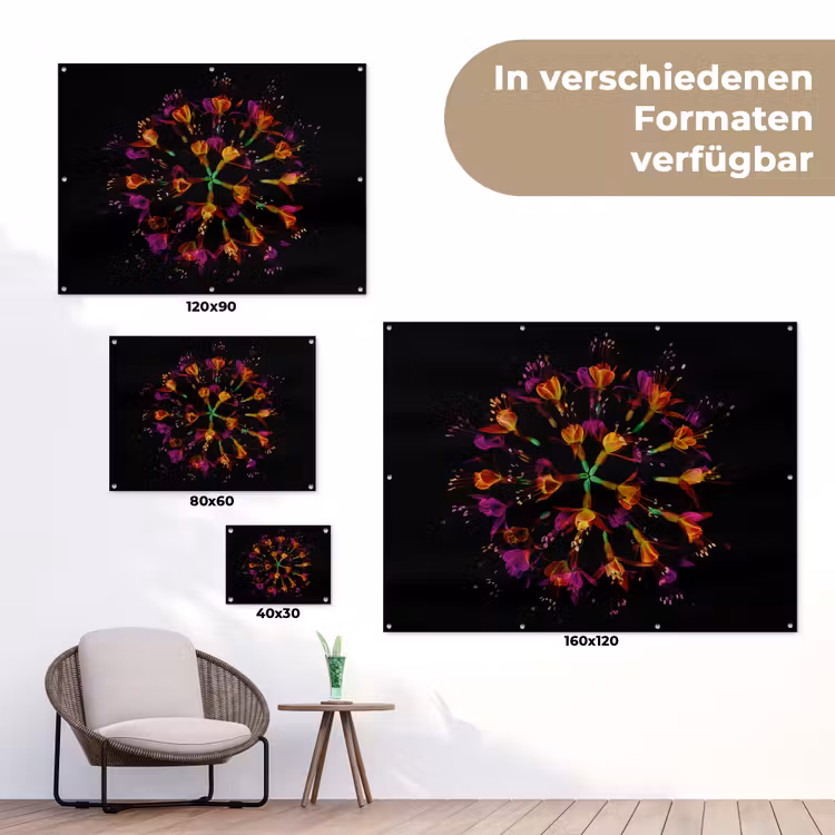 Bloemen - Oranje - Roze - Zwart tuinposter los doek klein -Xsfeer9_DE