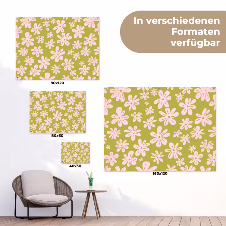 Bloemen - Roze - Getekend - Patroon tuinposter los doek klein -Xsfeer9_DE