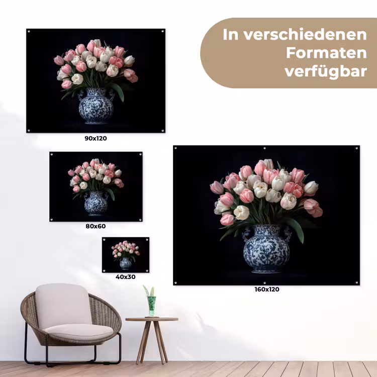 Bloemen - Roze - Tulpen - Vaas tuinposter los doek klein -Xsfeer9_DE