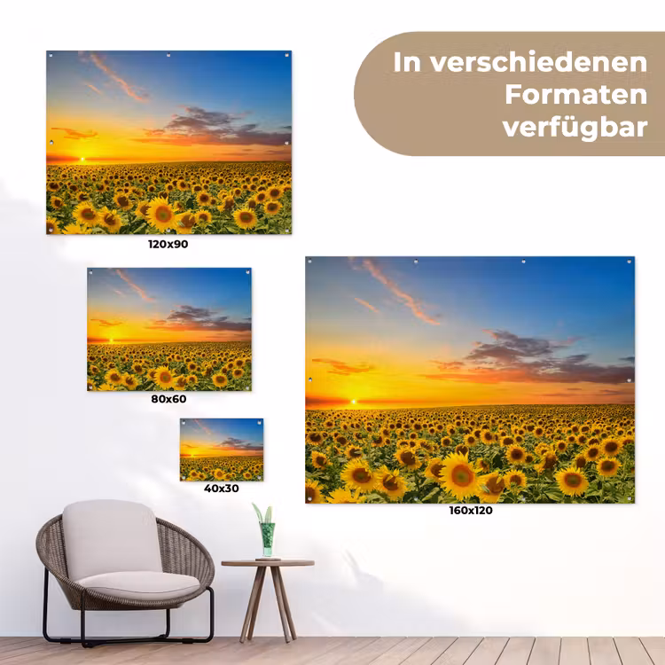 Bloemen - Zonnebloem - Zonsondergang - Nacht - Oranje tuinposter los doek klein -Xsfeer9_DE