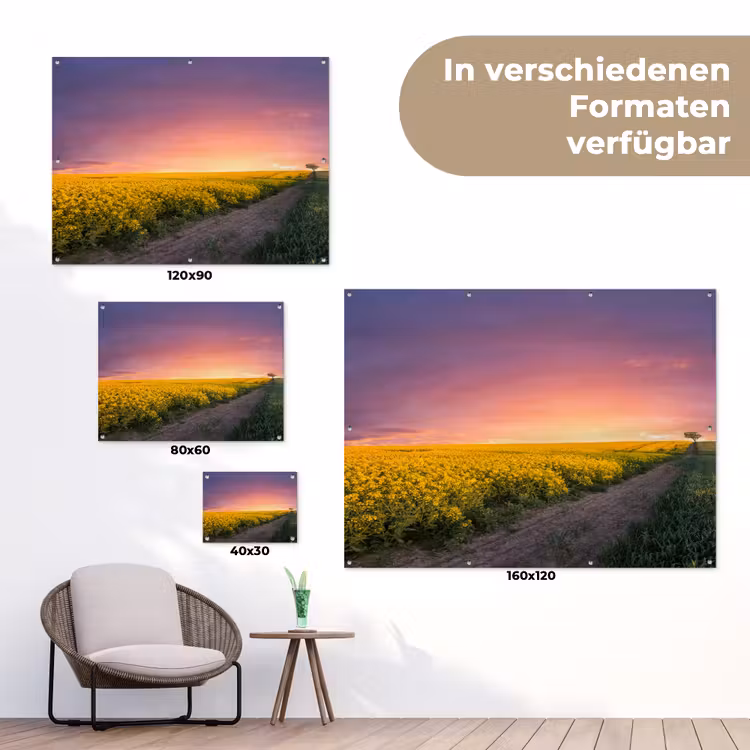Bloemen - Weg - Lucht - Geel - Paars - Zonsondergang - Natuur tuinposter los doek klein -Xsfeer9_DE