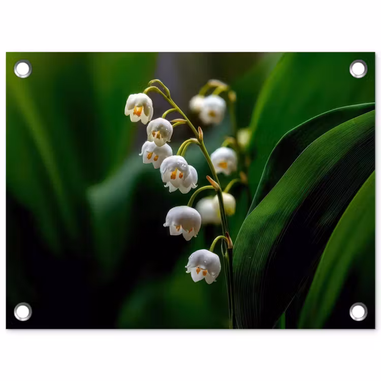 Bloemen - Wit - Bladeren - Lelietjes tuinposter los doek klein -3d
