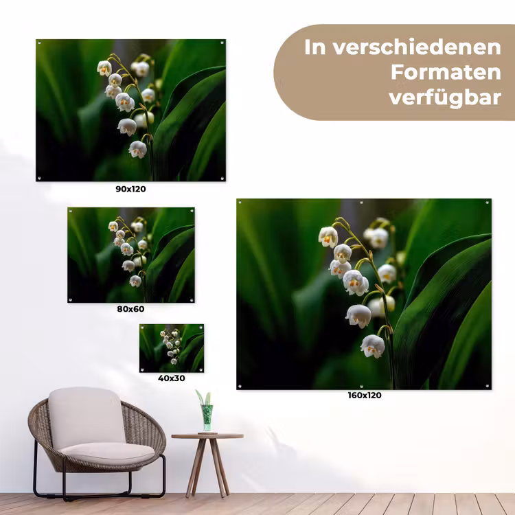 Bloemen - Wit - Bladeren - Lelietjes tuinposter los doek klein -Xsfeer9_DE