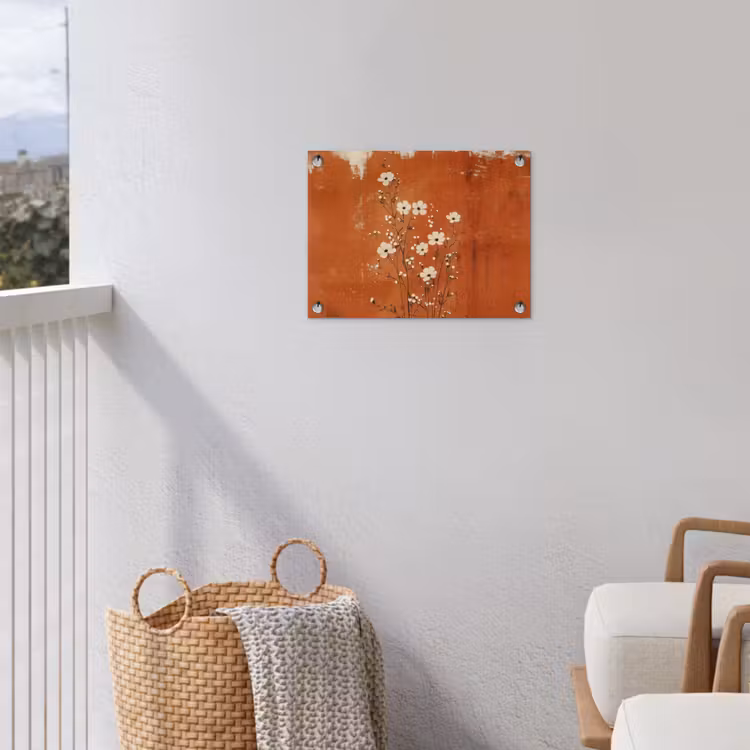Bloemen - Wit - Subtiel - Roestkleur tuinposter los doek klein -sfeer8