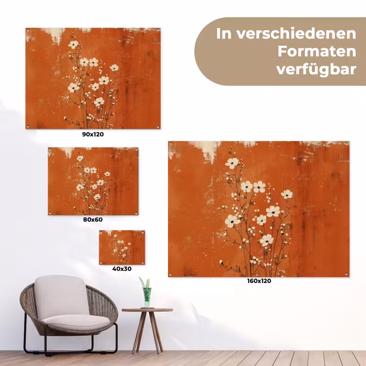 Bloemen - Wit - Subtiel - Roestkleur tuinposter los doek klein -Xsfeer9_DE