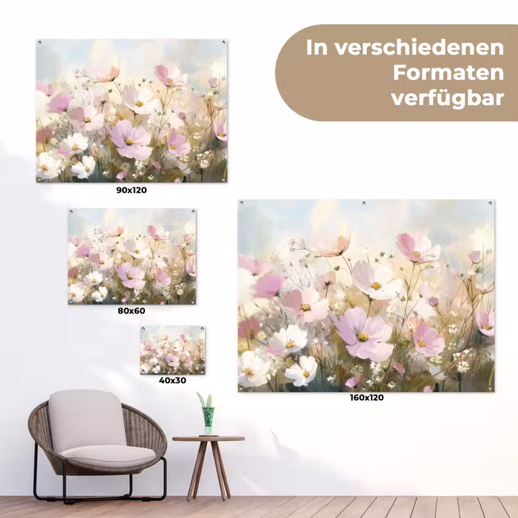 Bloemenveld - Lichte tinten - Geschilderd tuinposter los doek klein -Xsfeer9_DE