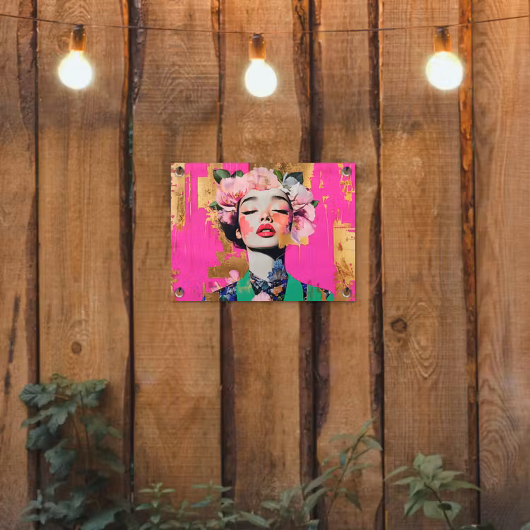 Bloemenkroon - Goud - Vrouw - Portret tuinposter los doek klein -sfeer1