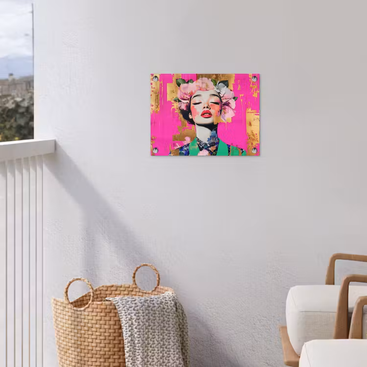 Bloemenkroon - Goud - Vrouw - Portret tuinposter los doek klein -sfeer8