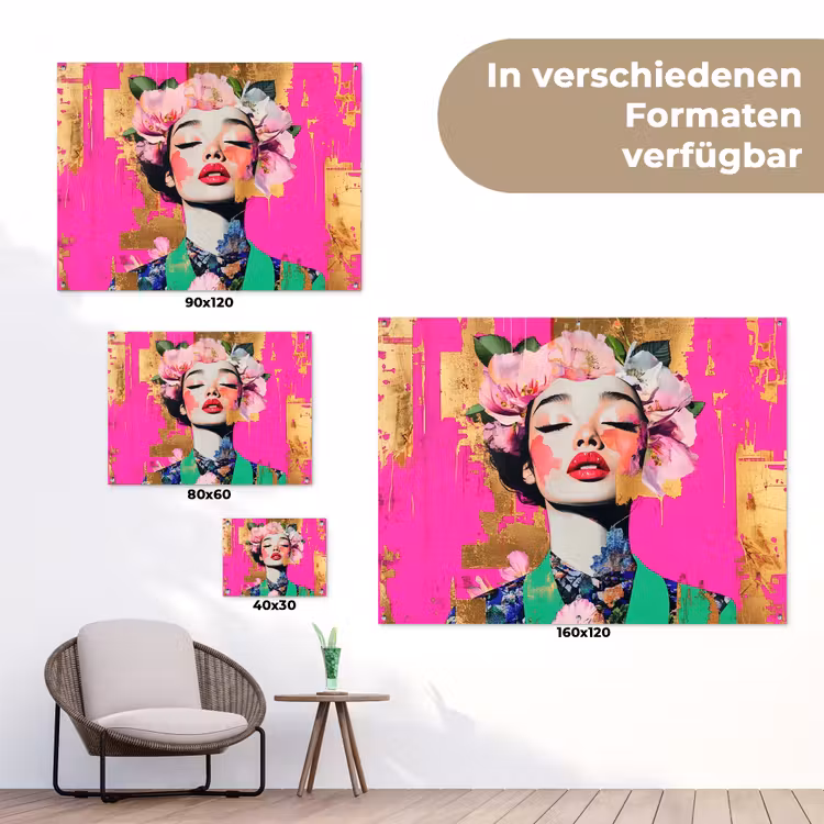 Bloemenkroon - Goud - Vrouw - Portret tuinposter los doek klein -Xsfeer9_DE