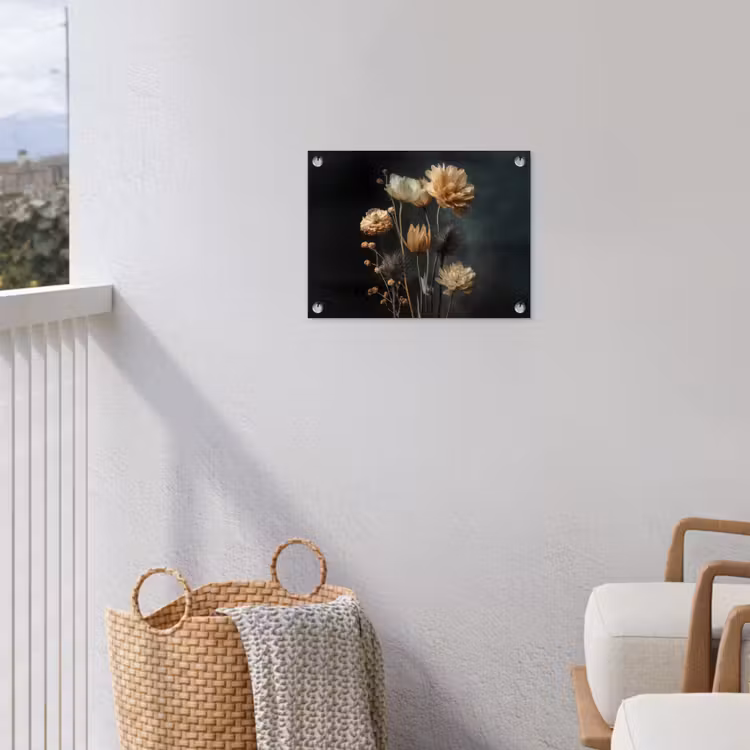 Boeket - Bloemen - Licht - Zwart tuinposter los doek klein -sfeer8