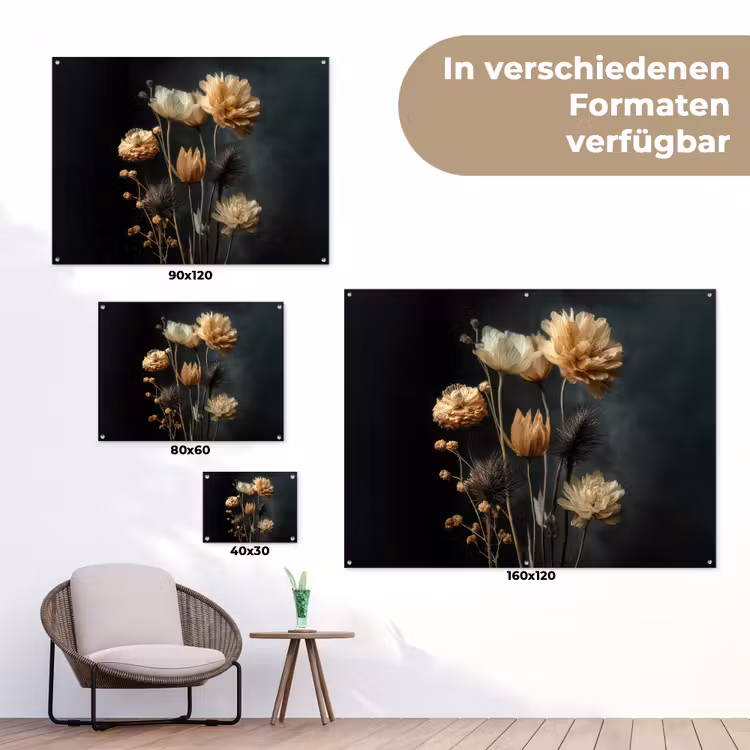 Boeket - Bloemen - Licht - Zwart tuinposter los doek klein -Xsfeer9_DE