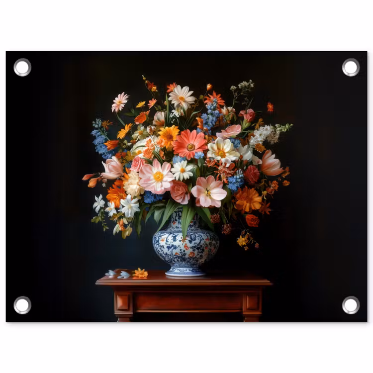 Boeket - Roze - Bloemen - Vaas tuinposter los doek klein -3d
