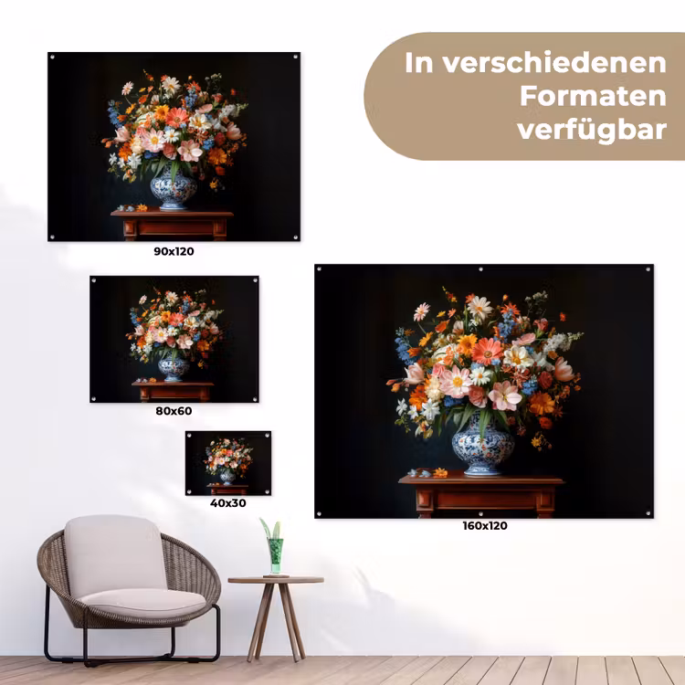Boeket - Roze - Bloemen - Vaas tuinposter los doek klein -Xsfeer9_DE