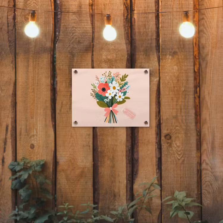 Boeket - Strikje - Kaartje - Quote tuinposter los doek klein -sfeer1