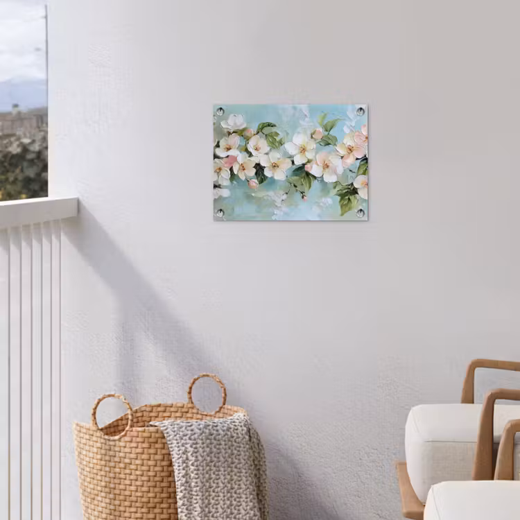 Bloesem - Bladeren - Lichtblauw tuinposter los doek klein -sfeer8