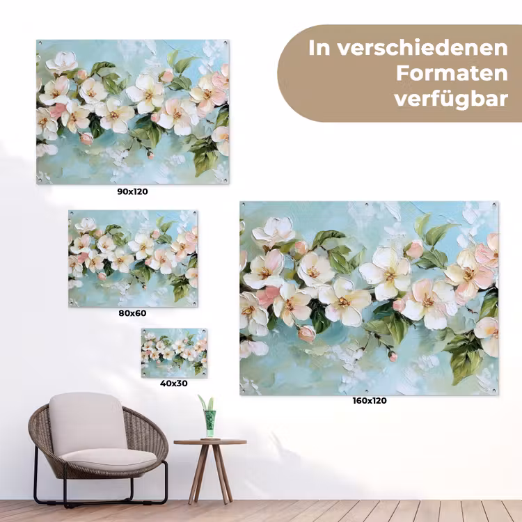 Bloesem - Bladeren - Lichtblauw tuinposter los doek klein -Xsfeer9_DE