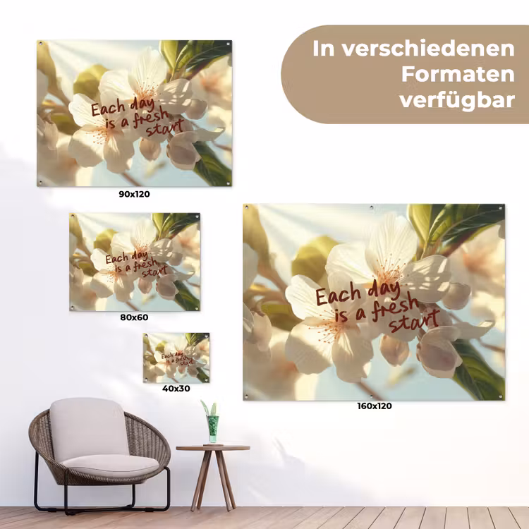 Bloesems - Zonlicht - Quote - Wit tuinposter los doek klein -Xsfeer9_DE