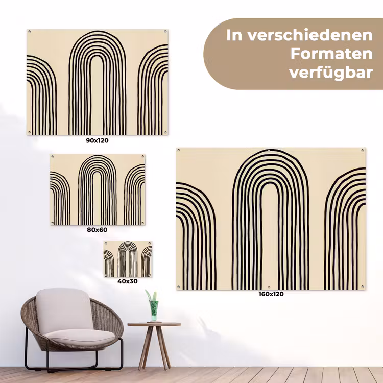 Boogvormen - Zwart - Strak tuinposter los doek klein -Xsfeer9_DE
