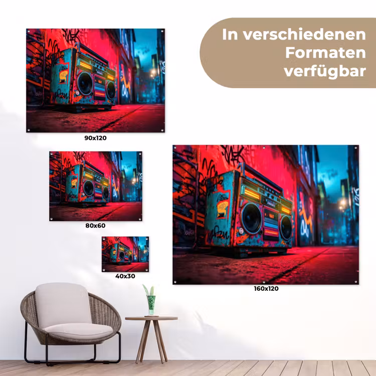 Boombox - Rood - Graffiti - Neon tuinposter los doek klein -Xsfeer9_DE