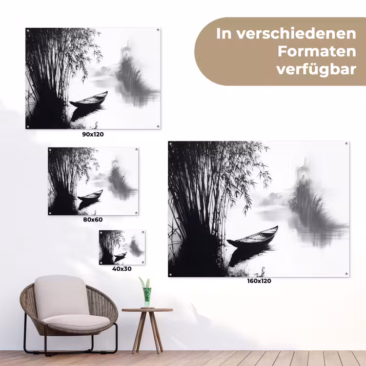 Boot - Rivier - Bamboe - Wit tuinposter los doek klein -Xsfeer9_DE