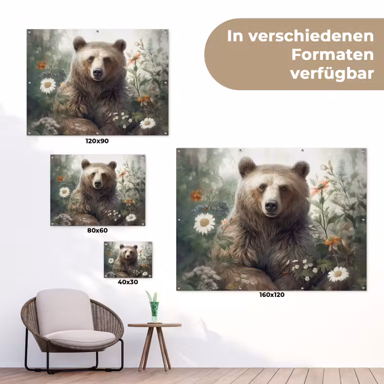 Bruine beer - Wilde dieren - Bloemen - Planten tuinposter los doek klein -Xsfeer9_DE