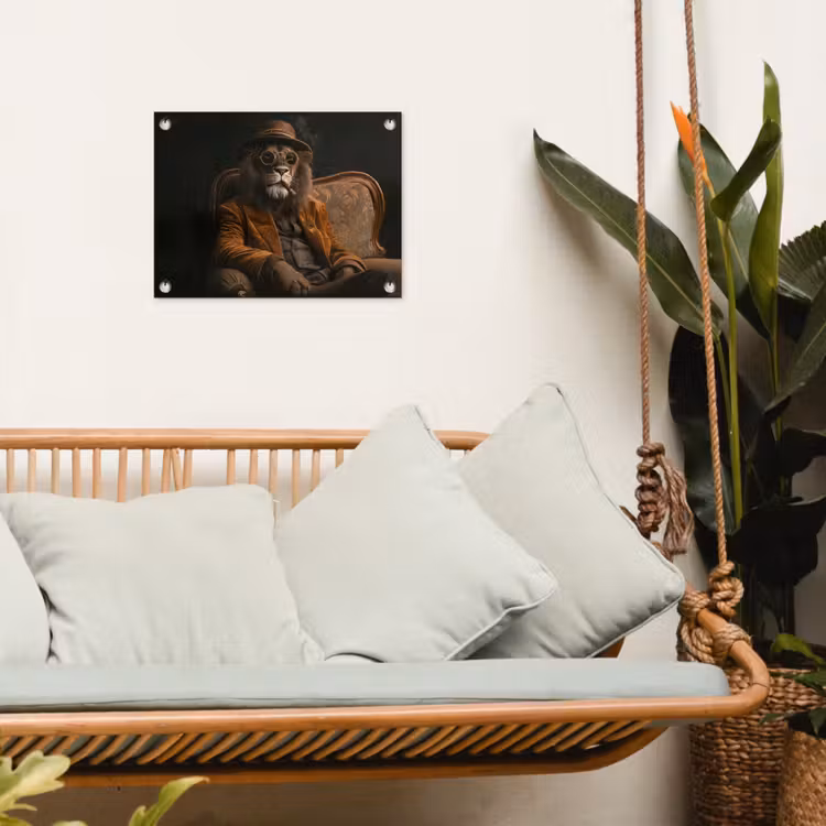 Bril - Leeuw - Bank - Hoed tuinposter los doek klein -sfeer7