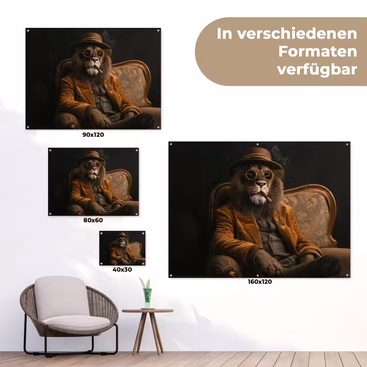 Bril - Leeuw - Bank - Hoed tuinposter los doek klein -Xsfeer9_DE