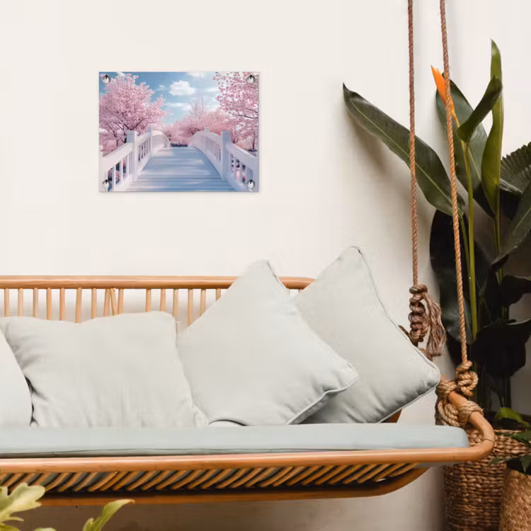 Brug - Kersenbomen - Wit tuinposter los doek klein -sfeer7