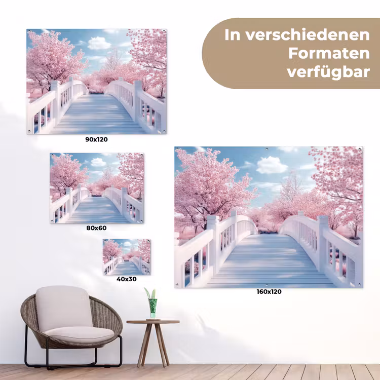 Brug - Kersenbomen - Wit tuinposter los doek klein -Xsfeer9_DE