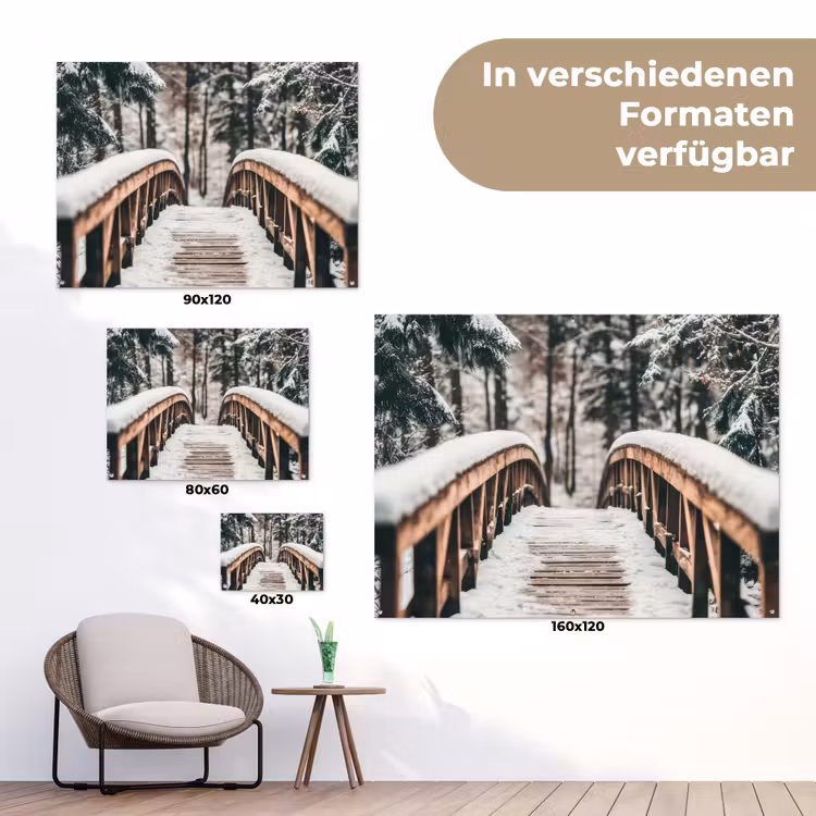 Brug - Winterlandschap - Bos - Natuur - Sneeuw tuinposter los doek klein -Xsfeer9_DE
