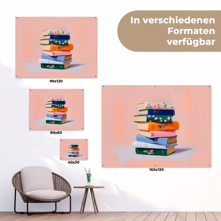 Boeken - Stapel - Kleurrijk tuinposter los doek klein -Xsfeer9_DE
