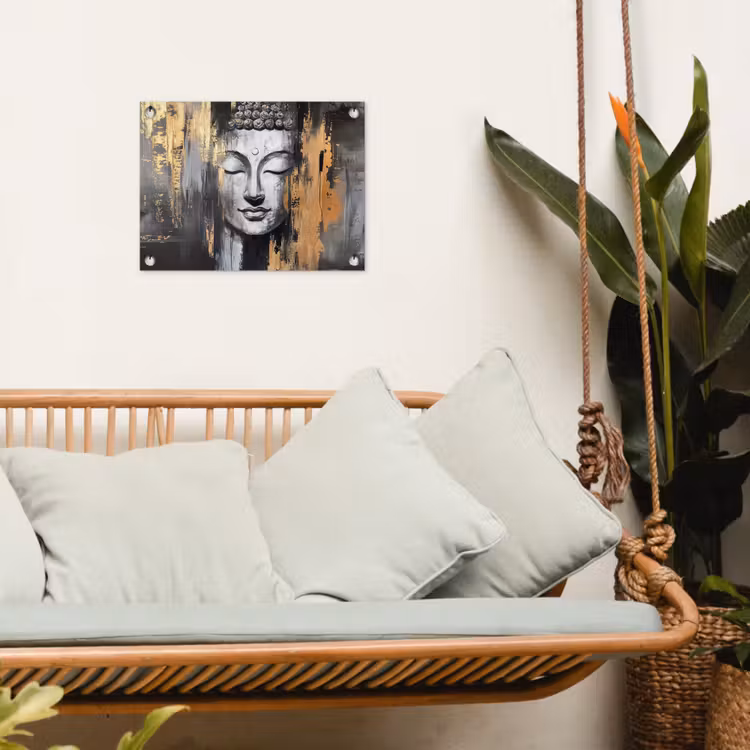 Boedhha - Penseelstreken - Goud - Abstract tuinposter los doek klein -sfeer7