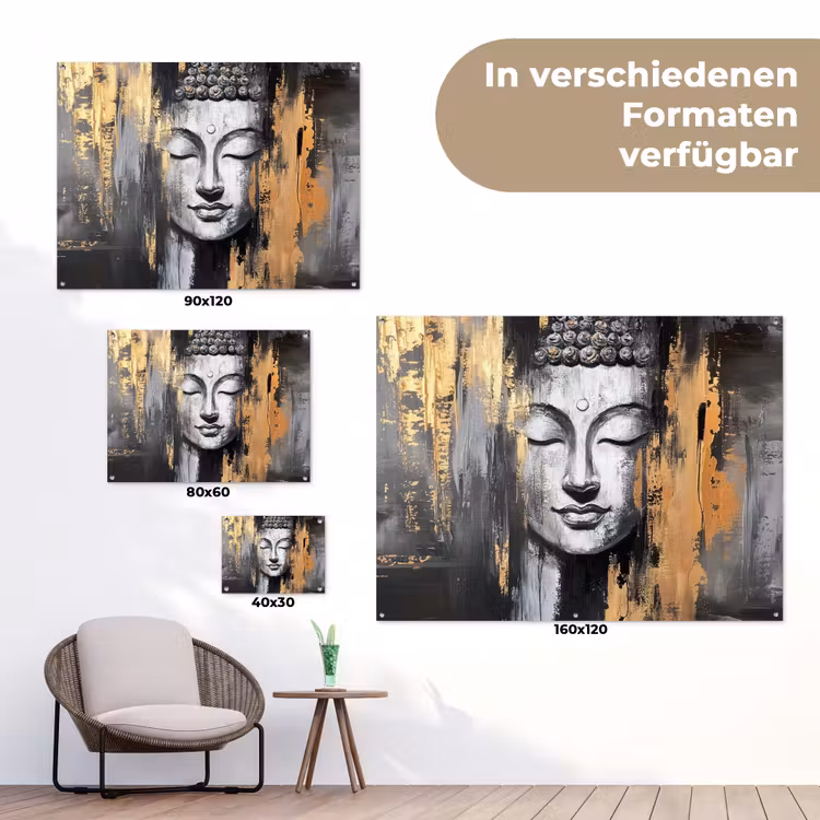 Boedhha - Penseelstreken - Goud - Abstract tuinposter los doek klein -Xsfeer9_DE
